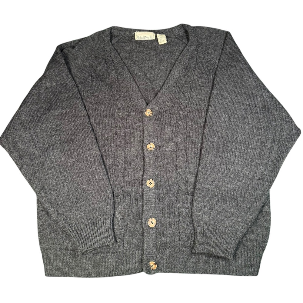 Blake & Manley Men's Gray Cable Knit Button Front V-Neck Cardigan Sweater XL